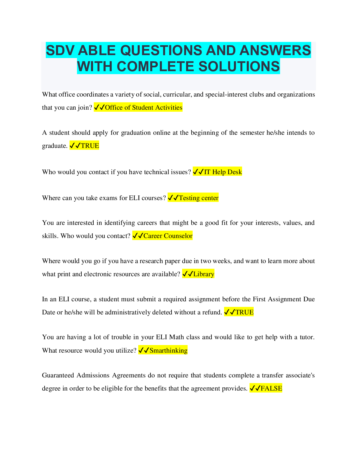 Preview image for SDV ABLE QUESTIONS AND ANSWERS WITH COMPLETE SOLUTIONS